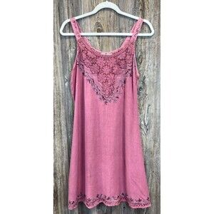 Raya Sun Pink Sleeveless Crochet Sun Dress M Cotton/Rayon Boho Beach Festival